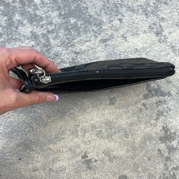 Coach Signature Zip Top Wristlet Pouch Monogram Black Dark Brown - Picture 4 of 16